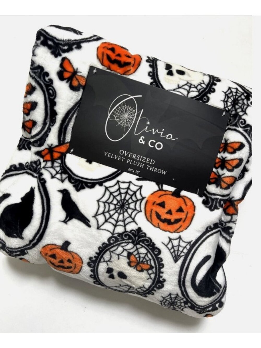 Halloween Skeleton Ghost Pumpkin Velvet Plush Throw Blanket 60x70 Soft Gothic - Picture 3 of 6